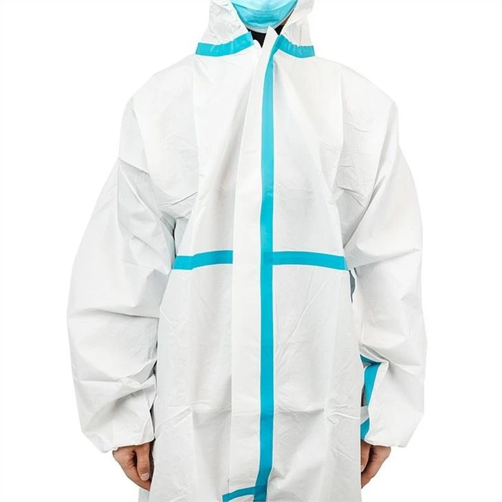 Protective coverall with blue tapes 4